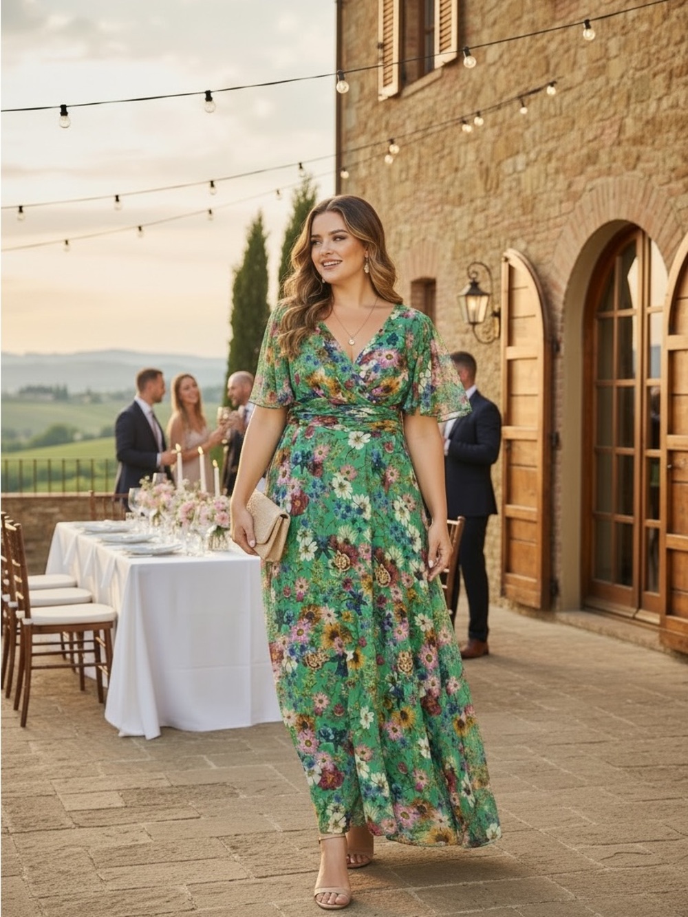 Betsy & Adam Green Floral Maxi Dress Sz 14W